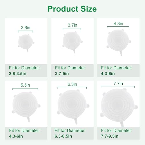 Miniatura 2 de Tapas elásticas de silicona  Paquete de 12 fundas reutilizables para alimentos, silicona flexible para cuencos, recipientes, frutas, sello hermético