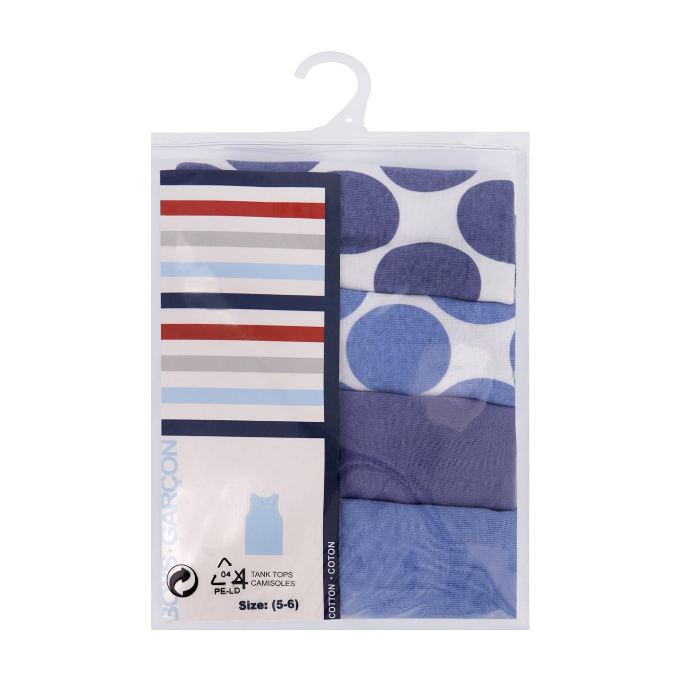Buyless Fashion Boys U-Ausschnitt Tagless Unterhemden Weiche Baumwolle Blau Polka Dot Tanktop (8er Pack)