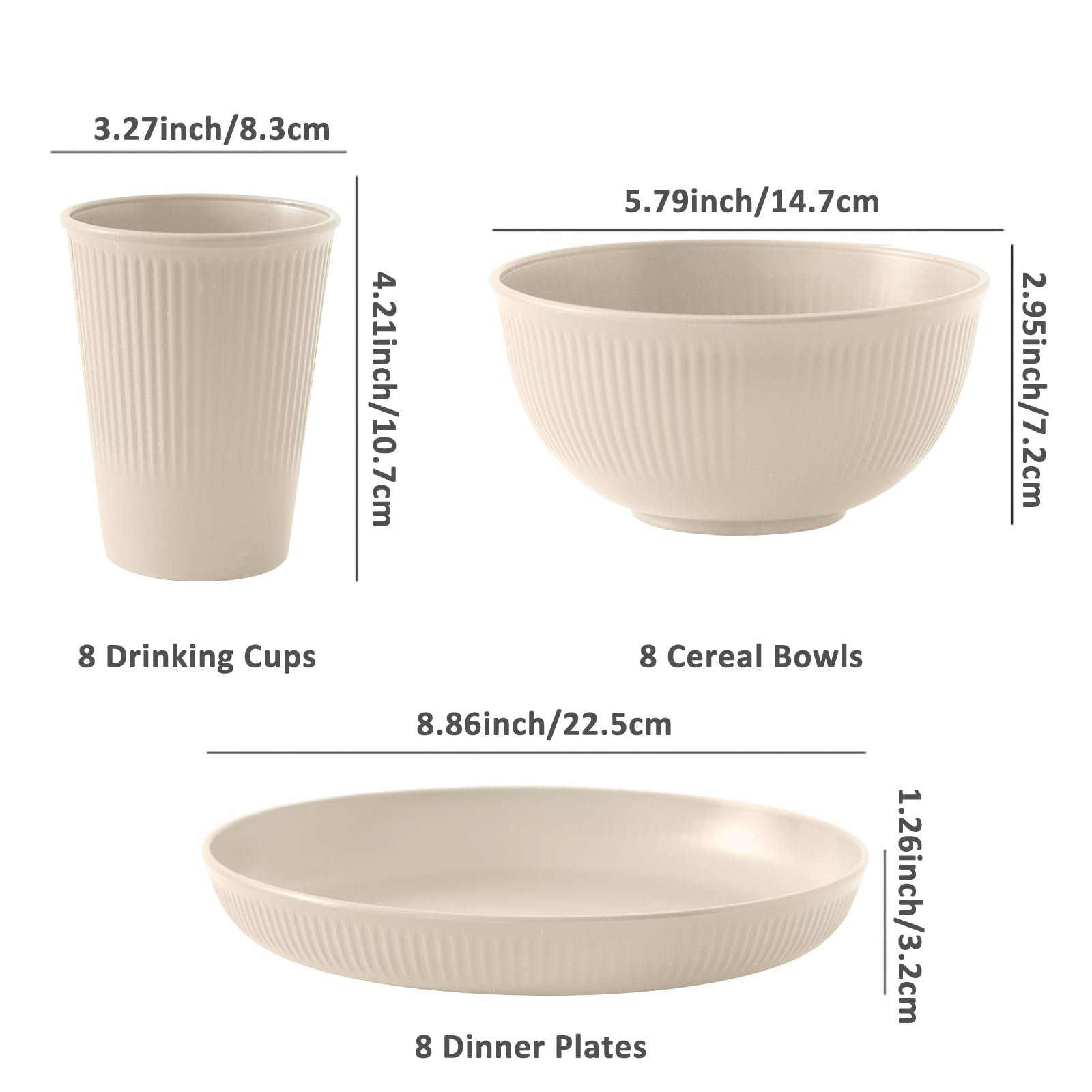 24pcs Wheat Straw Dinnerware Sets For 8, Unbreakable Plates and Bowls Wheat Straw Dinnerware Microwavable Cups Plates and Bowls Sets Shatterproof For Outdoor Kitchen Camping