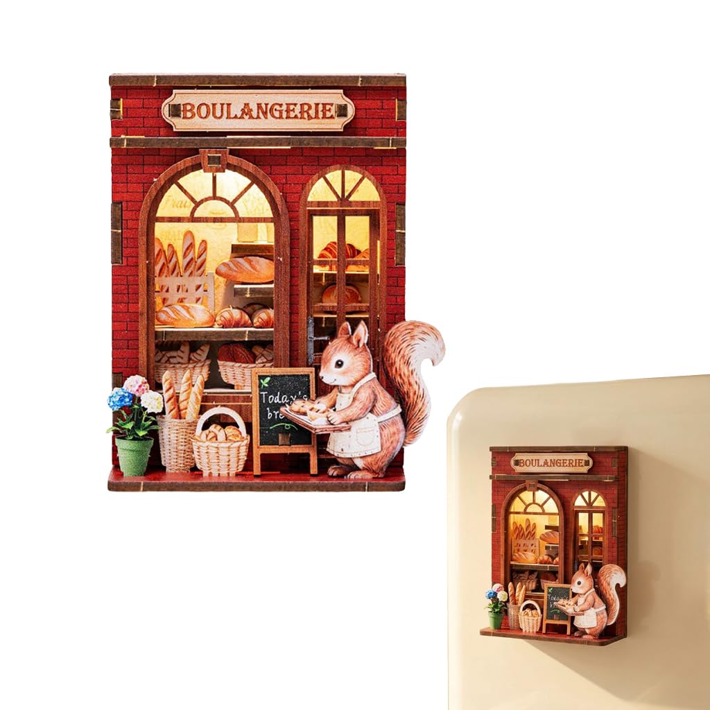 PATPAT® DIY Miniature House Refrigerator Magnet Wood 3D Book Nook Kit | 3D Mini Cabin Fridge Magnet Puzzle, Handmade Craft Decor Magnet for Refrigerator Home Desk Display-image-40