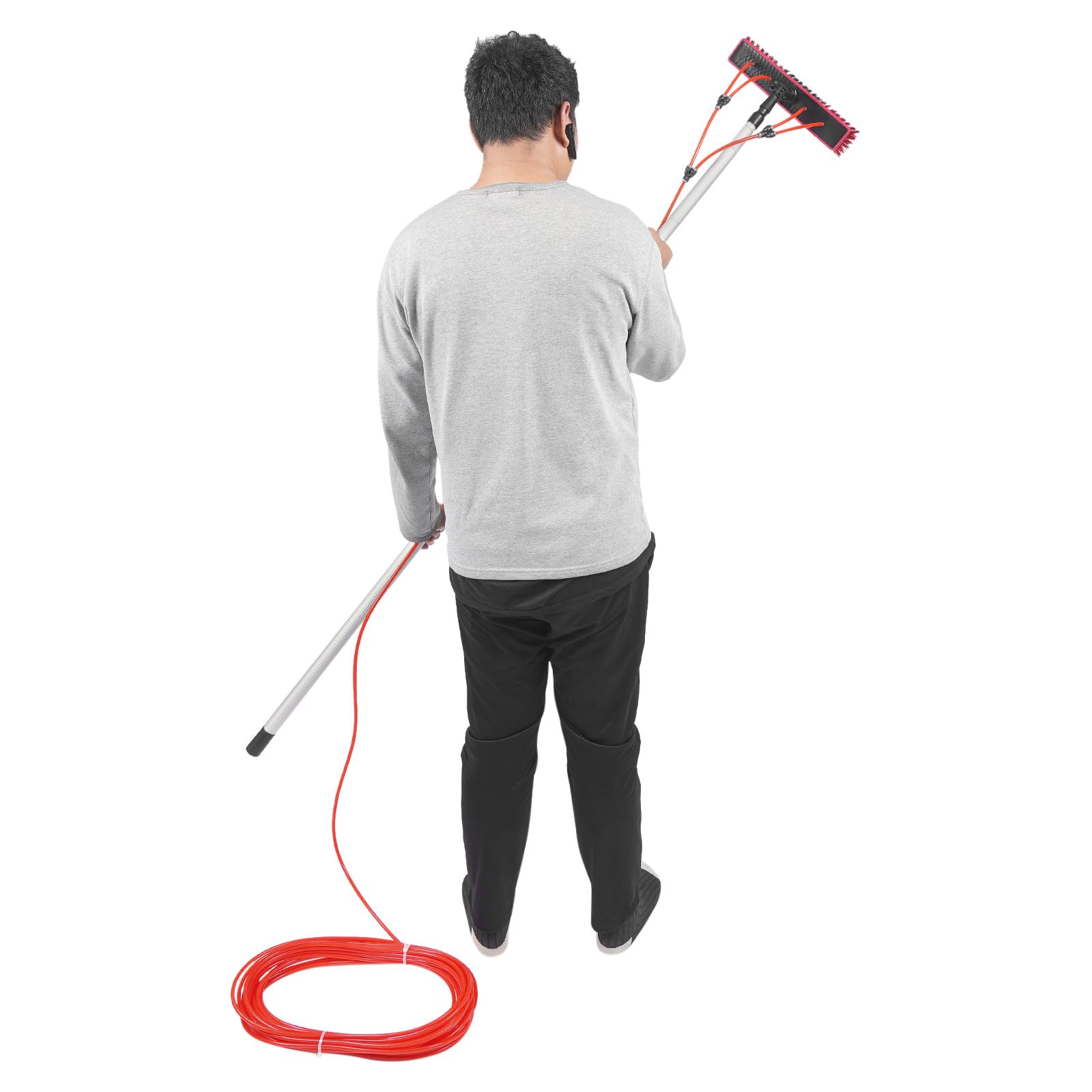HANGKAI Suministro de agua, barra telescópica con cabezal de cepillo universal ajustable 180°, barra telescópica, juego de limpieza de ventanas con 8 polos de hasta 7,4 m, cepillo de limpieza de agua,