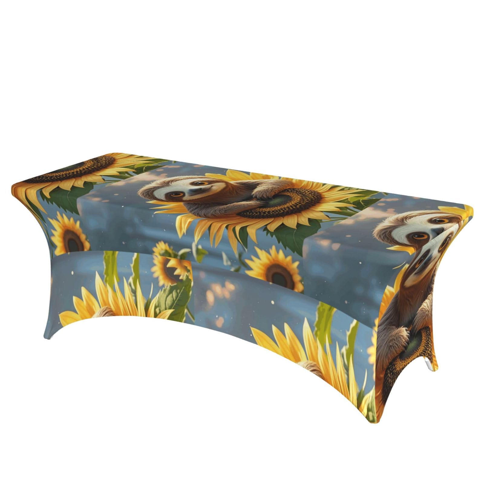 LMNGH Cartoon Sloth Sitting on Sunflower Decorative Tablecloth Protector for Wedding, Banquet & Parties6FT Spandex Rectangle Tablecloths, Stretch Washable Table Cloth Wrinkle Free Patio Table Cover