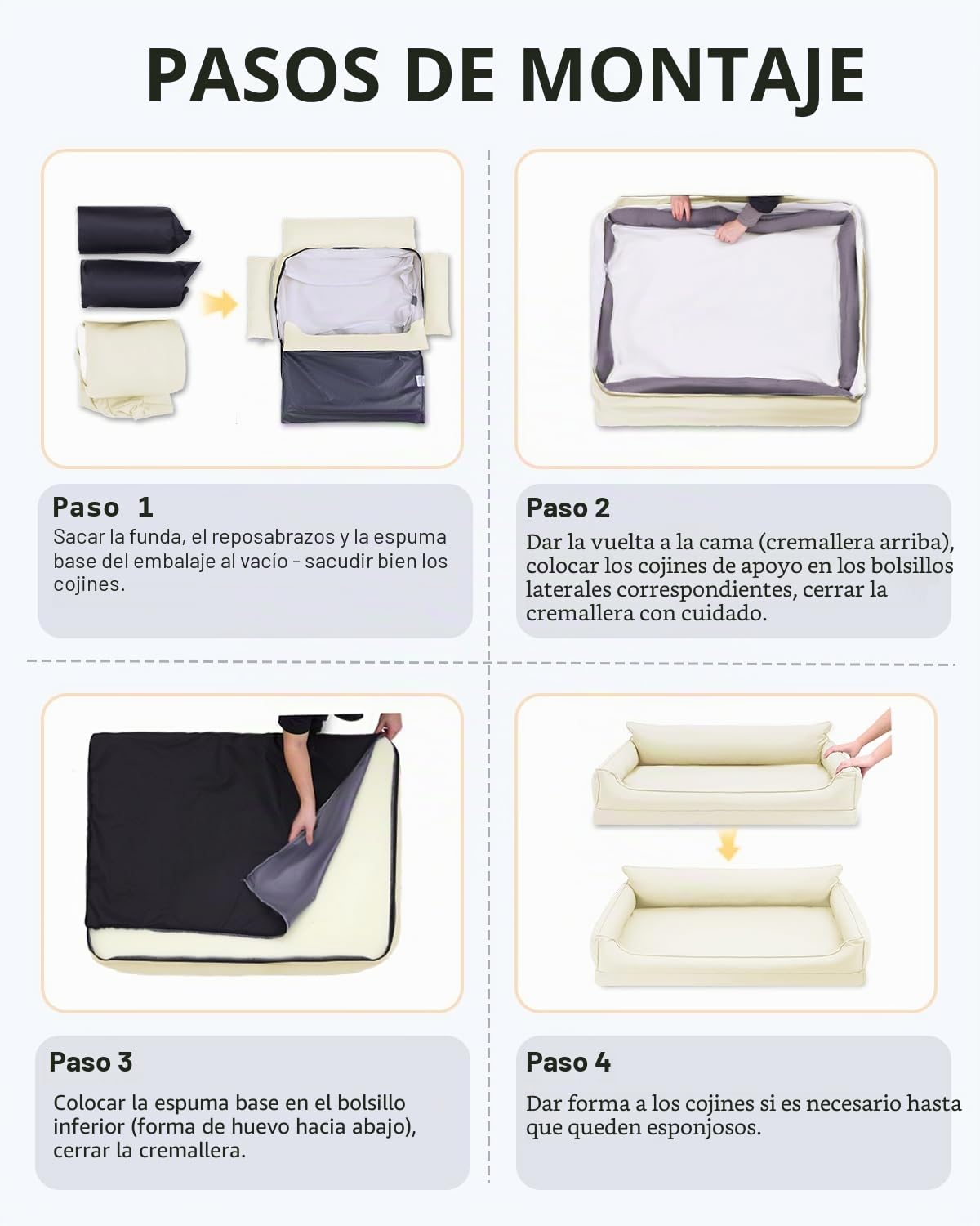 Ortopédica Cama Perro Grande–111x81cm, Beige Cuero Sintético Impermeable | Sofá Perro Desenfundable y Lavable, Cama para Perros 4 bordes altos, Colchon Perro Antideslizante