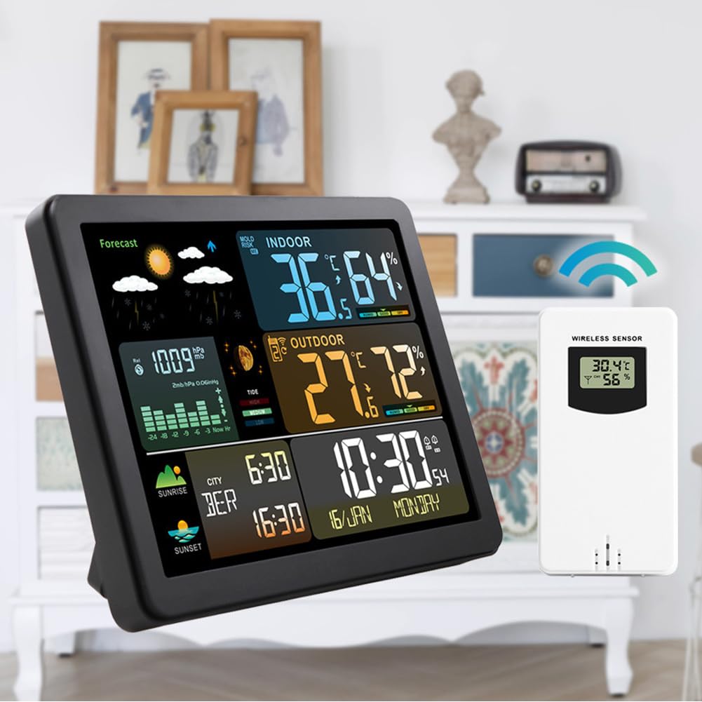 Digitale di umidità Radio Controlled Desk Clock Stazione Meteo Calendario Allarme Previsione temperatura Snooze Termometro