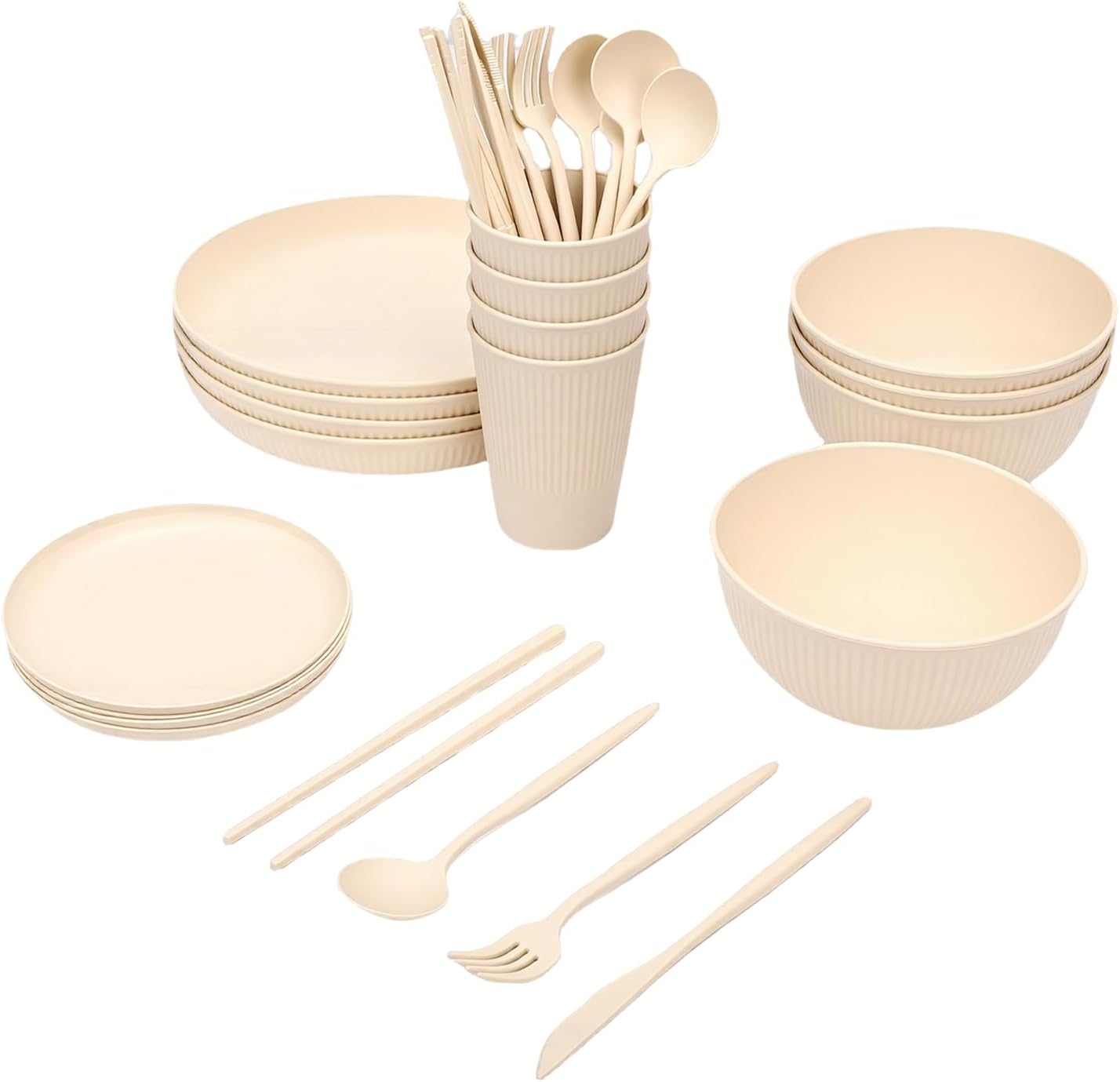 Focket Dinnerware Set, Lightweight Unbreakable Plates Bowls Set for 4 People, Plastic Reusable Dishes with Microwave Safe Cups Bowls Plates for Home Picnic Camping Travel