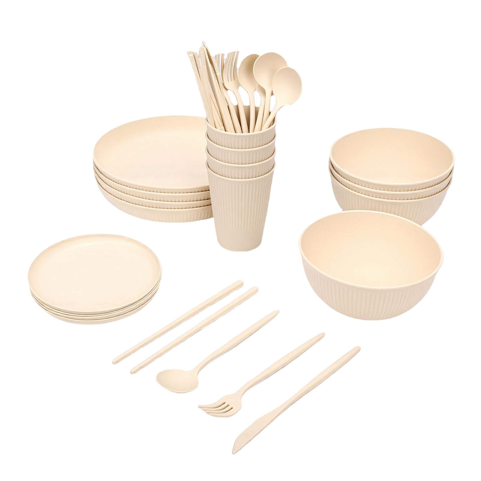 Annadue Juego de Cubiertos Duraderos a Prueba de Caídas, Platos, Tazones y Tazas para 4 Personas, Apto para Lavavajillas y Microondas, para Viaje Camping