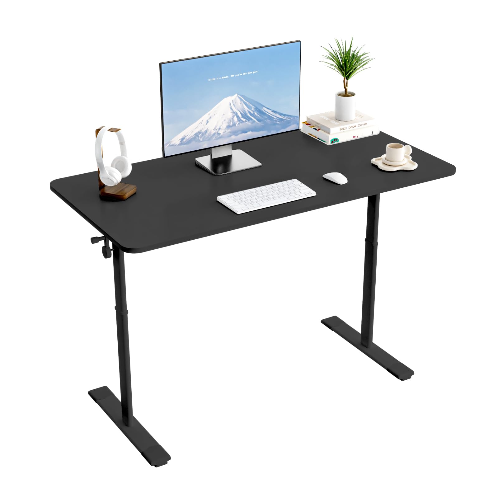 Manual Standing Desk, Adjustable Height Sit Stand Up Desk, 31.5 x 23.6 Inch Hand Crank Sit Stand Up One-piece Table, Ergonomic Home Office computer desk with Smooth Manual Lift, Study or Office,Black