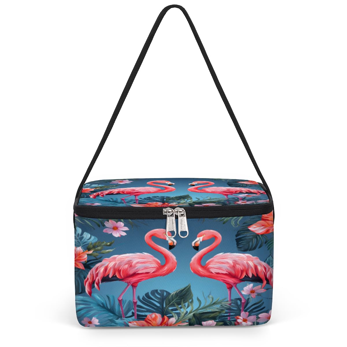 GzLeyigou Flamingo Floral Lunch Bags for Women Men 9 Cans, Hot & Cold Food Delivery Bag Insulated Grocery Bag Insulated Lunch Box Tropical Palm Tree Cooler Bag for Office Work Picnic Beach