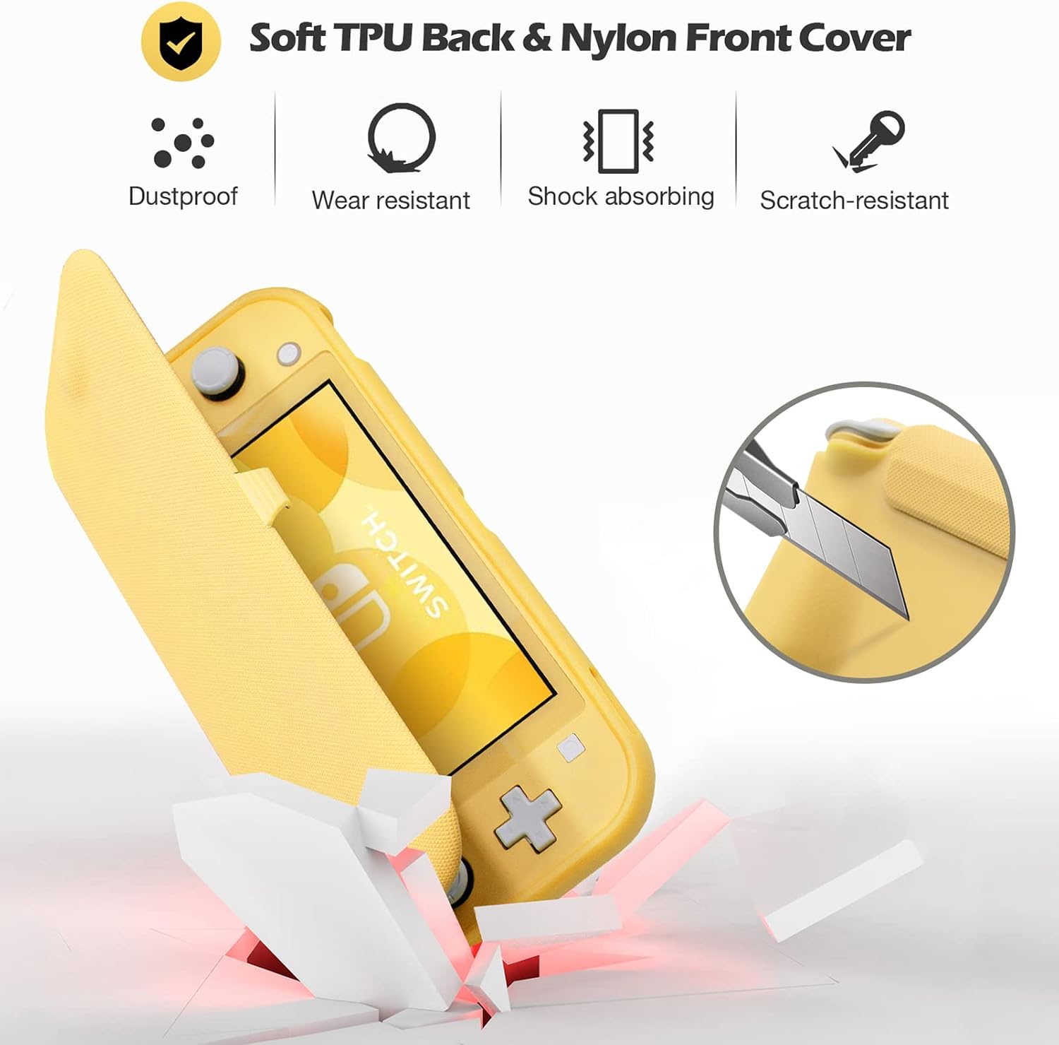ProCase Flip Cover for Nintendo Switch Lite with 2 Pack Tempered Glass Screen Protectors, Slim Protective Case with Magnetically Detachable Front Cover for Nintendo Switch Lite 2019 -Yellow