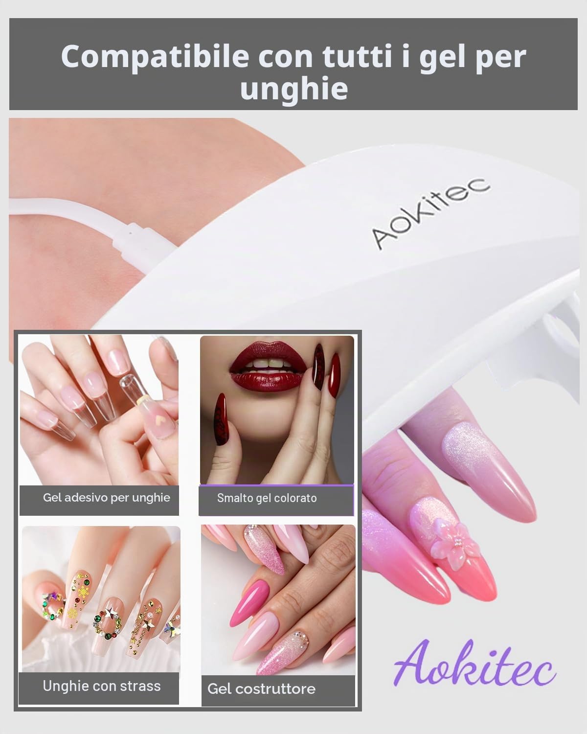 Aokitec Mini lampada per unghie portatile UV a forma di topo, lampada per unghie in gel tascabile con USB per tutti gli smalti gel, asciugatrice con 2 timer