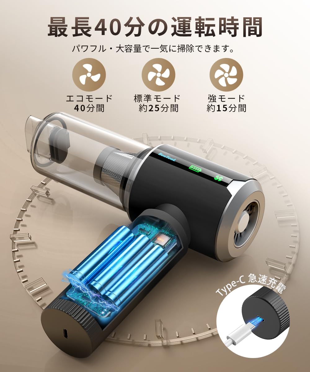 Amazon | BeeTool ハンディクリーナー 3種吸引モード＆ディスプレイ