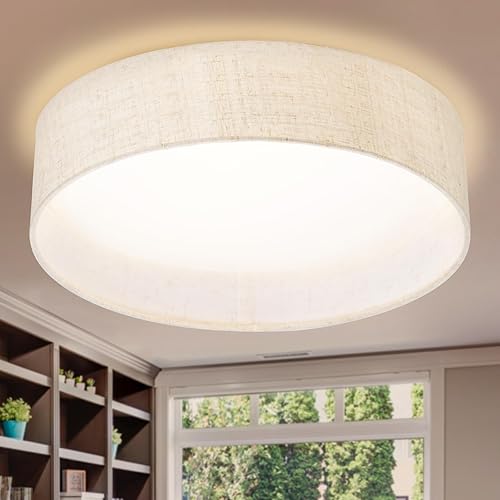 Hamilyeah Lámpara de techo con pantalla de tela, luz LED regulable de techo empotrada de 24 W, moderna lámpara redonda de 12 pulgadas, montaje en