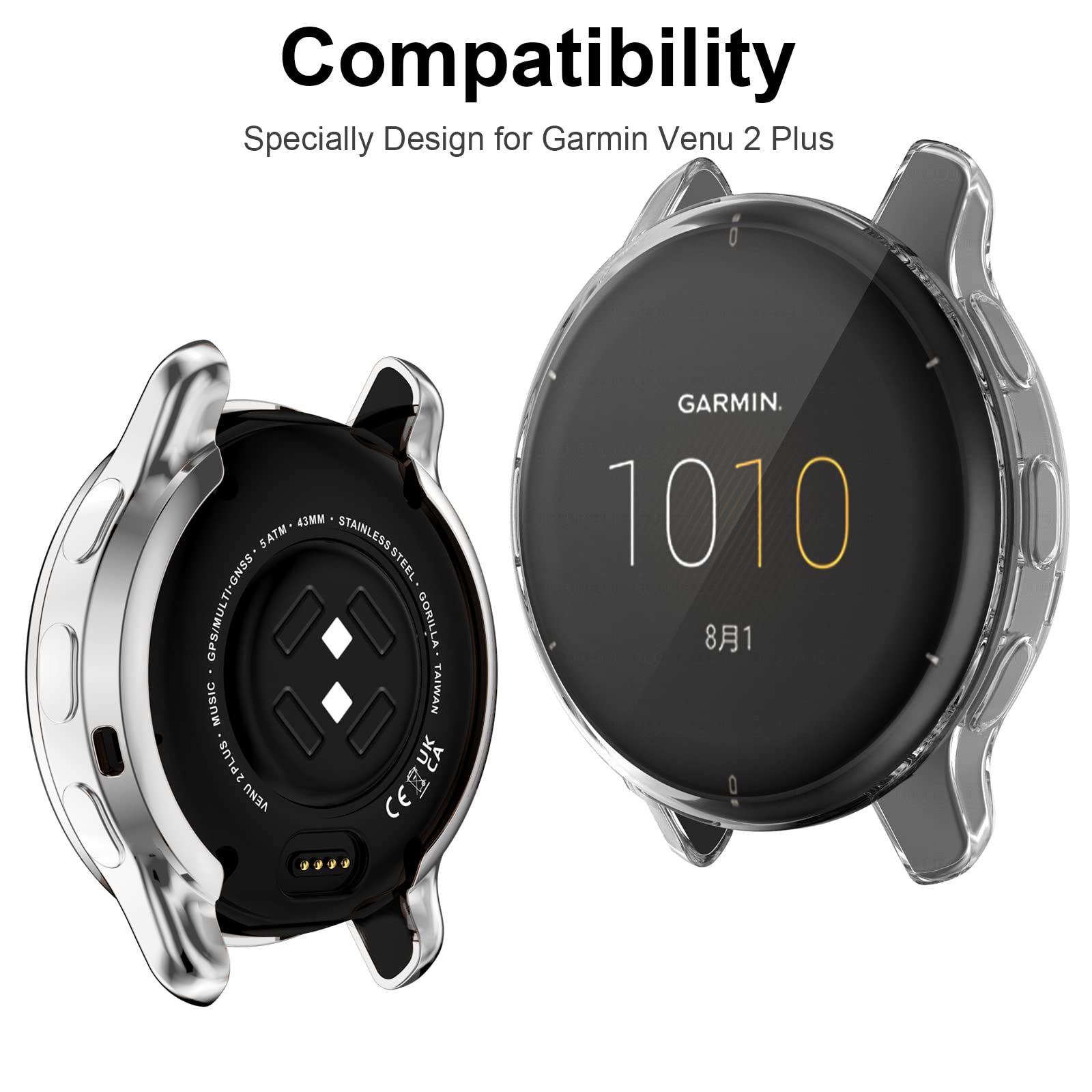 4 Coques Bigqin Pour Garmin Forerunner 165/165 Music - PC Avec Protecteur Écran Verre Trempé | Transparent, Noir, Blanc, Bleu