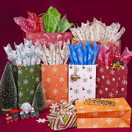 Image of Larcenciel Christmas Tissue Paper, 100 Sheets Glossy Tissue Paper for Gift Bags and Wrapping, Colorful Gift Wraps for Christmas, Holiday, Xmas, New Year, Birthday, Crafts, Art Packaging,19.7x13.8