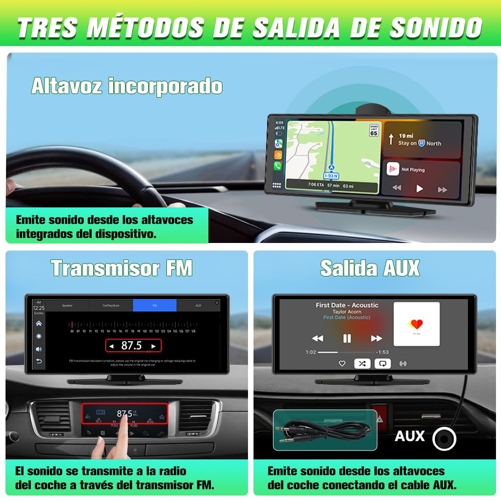 Pantalla Carplay para Coche con CarPlay/Android Auto Inalámbrico, Pantalla Táctil de 10.26 Pulgadas Portátil con Dashcam 4K/Cámara Trasera de HD 1080P/Control por Voz/Bluetooth/Mirror Link