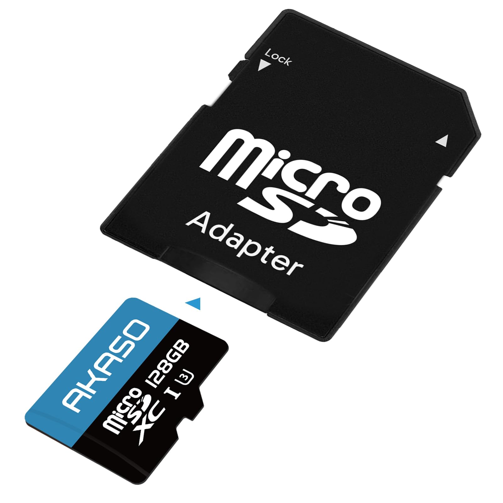 AKASO Tarjeta de memoria microSDXC U3 de 128 GB con adaptador, hasta 100 MB/s, UHS-I C10, U3, Full HD, 4K UHD, tarjeta MicroSD