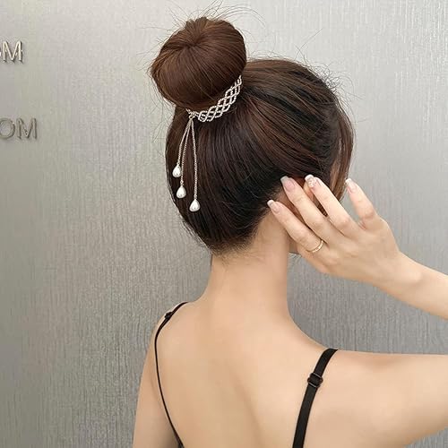 Miniatura 4 de 3 pinzas para el cabello con borlas y diamantes de imitación de perlas, pasadores de pelo de metal francés, soporte para moño, cola de caballo alta,