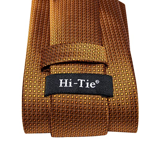 Image of Hi-Tie Mens Plaid Ties Classic Paisley Necktie with Handkerchief Cufflinks Set Business Stripe Tie