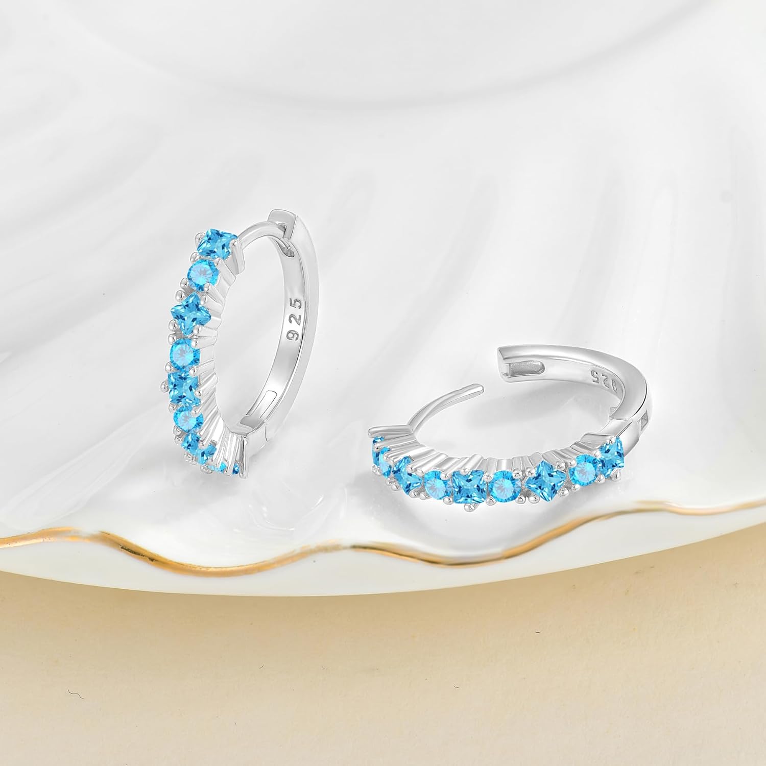 Birthstone Huggie Hoop Earrings for Women 925 Sterling Silver White/Yellow Gold Plated Small Hoop Earrings Everyday Jewelry Gift for Her - Image 3