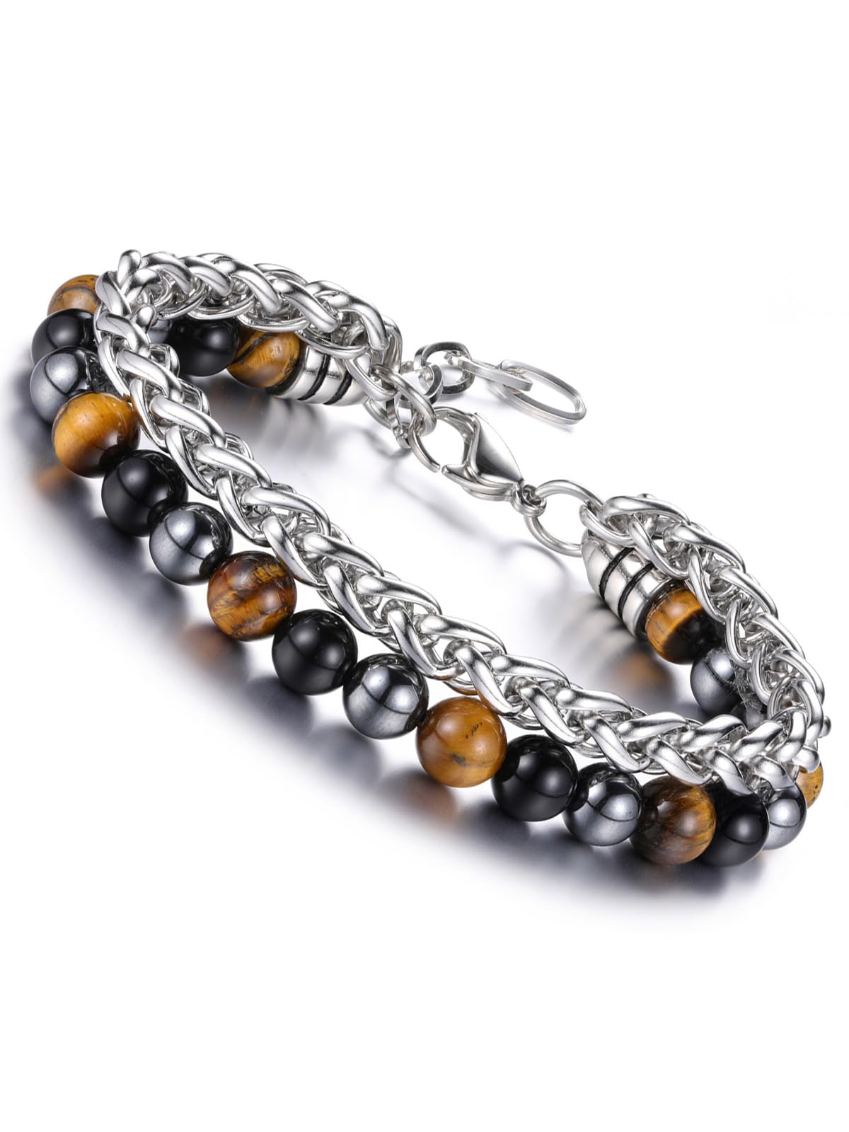 WZGWDC Herren-Armband mit Tigerauge-Obsidian-Hämatit-Kristall, Angstschutz für Männer, Schmuck, spirituelle Geschenke für Männer, Ihn, Valentinstag, Geburtstag