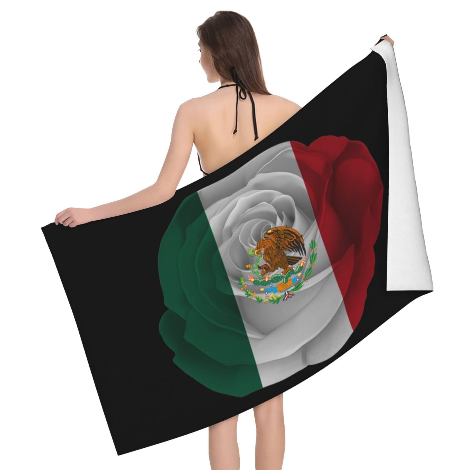 HLBSDM Microfiber Mexican Mexico Flag and Roses Beach Towel Quick Dry Soft Sand Free Beach Towels for Pool Swim Beach Thin Lightweight Towels
