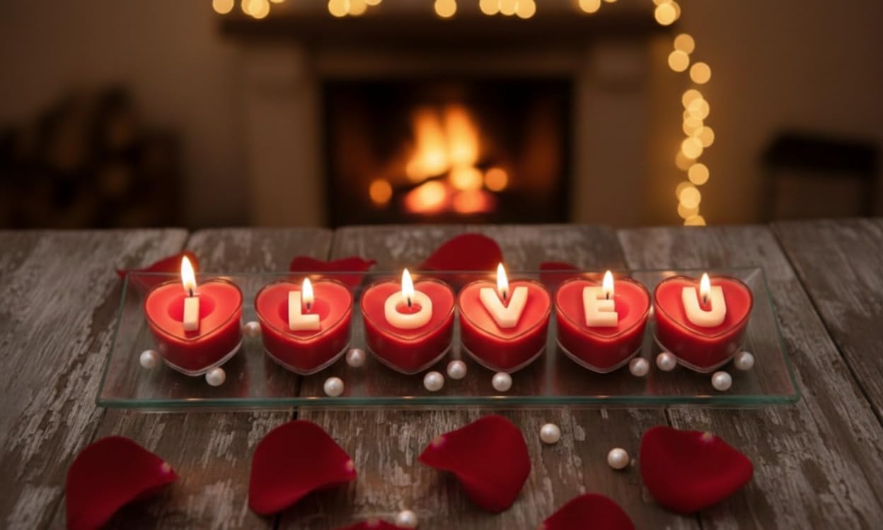 Valentine's Day Romantic Decoration Kit, I Love U Heart Candle Set with Silk Rose Petals, Fairy Lights, Pearls, and Be Mine Teddy Bear for Anniversary and Proposals-image-34