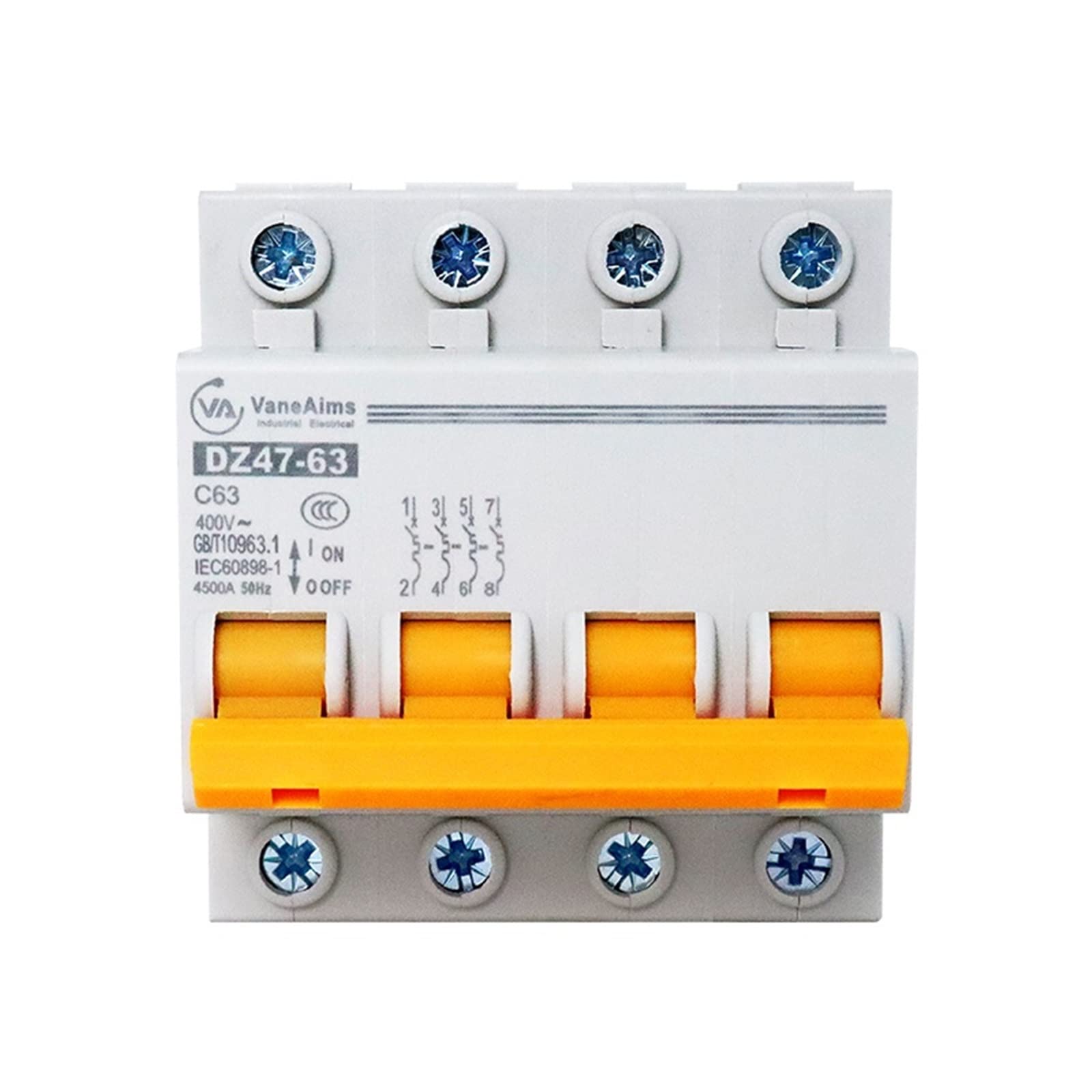 Jjhqokyna 4P Ac400v Solar Circuit Breaker 6-63A Din Rail Mounting Mcb Household Air Switch For Overload And Short-Circuit Protection(32A)