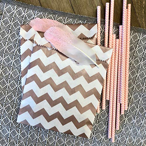 Outside the Box Papers Gold and White Chevron Treat Sacks 5.5 x 7.5 48 Pack Gold, White