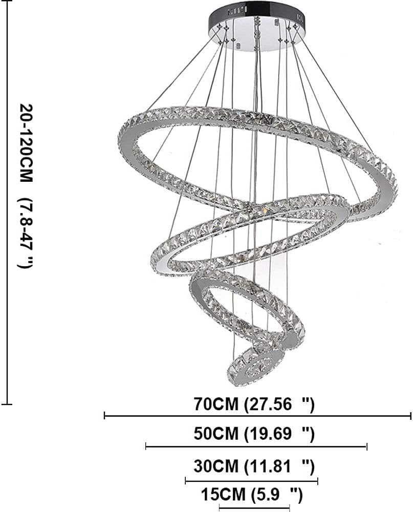 Chandelier Four-Ring Electroplated Metal Crystal Adjustable Chandelier/Remote Control Dimmable LED Living Room Bedroom