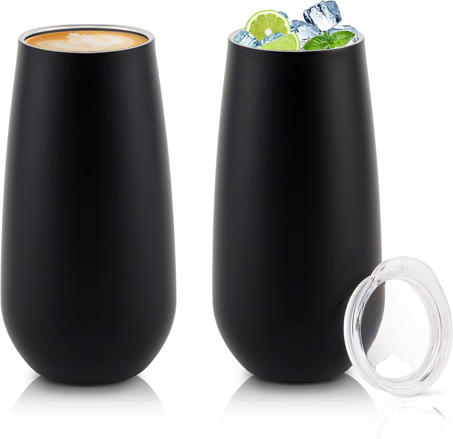 8-Pack Insulated Stemless Wine Tumbler, 6 Oz, Unbreakable Cocktail Cup with Lid - Perfect for Family and Friends, Gifts for Christmas, Birthday, in Black