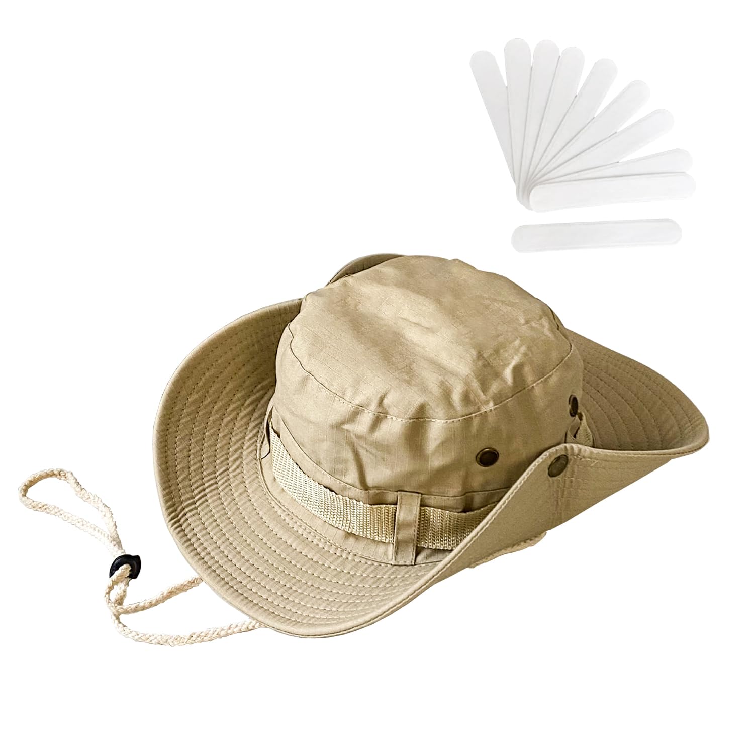 ATBUSS 1 gorro de montañismo beige con 10 manchas blancas que absorben el sudor, sombrero de verano con ala ancha, sombrero de pescador con protección UV, visera transpirable, adecuado para pesca,