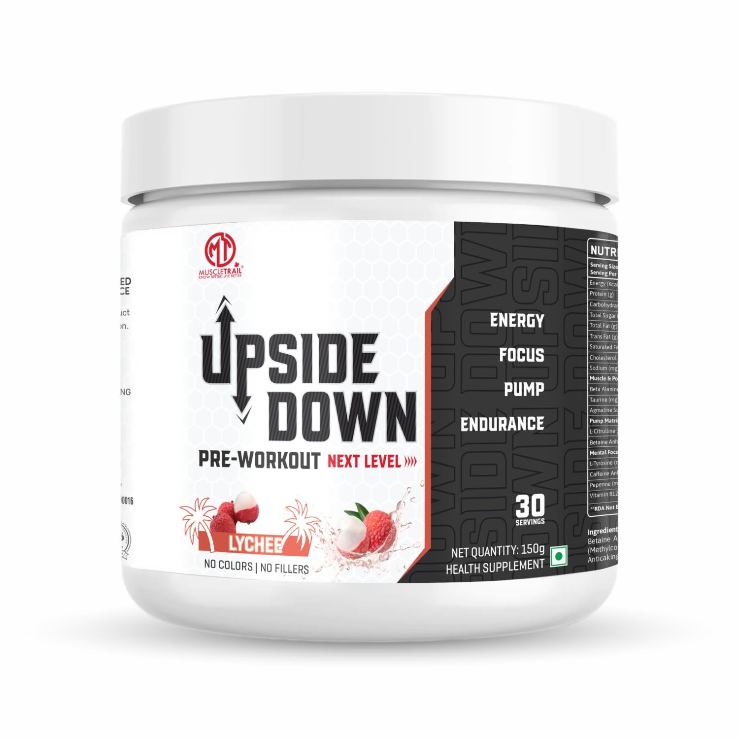 Muscle Trail Upside Down Pre-Workout Supplement, Fruit Punch Flavour, 150g | Caffeine | Theanine | Alanine | Citrulline (150g) — Amazon image 13