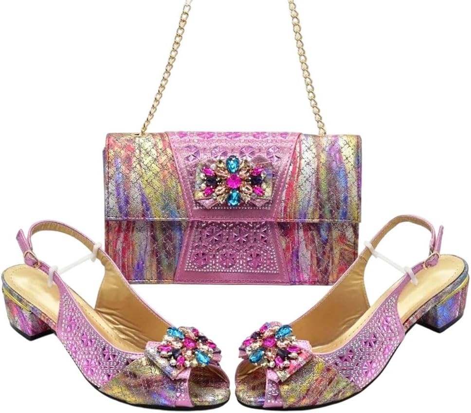 Women Rhinestone Decorated Wedding Pumps and Bag Set for Bride Comfortable Fit Shock-Absorbing Heel Pad