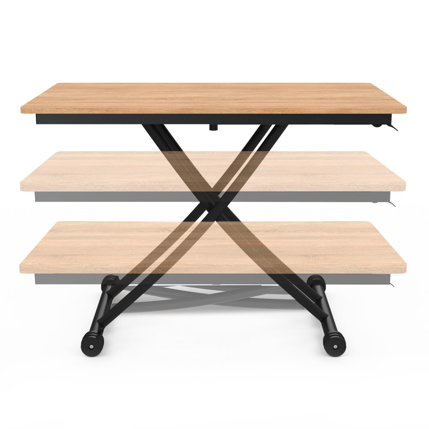 IDMarket – Mesa de centro fija elevable en mesa de comedor Urbana madera/negro | Rectangular, 100 x 57 x 28/75 cm, bandeja de madera y pie negro, diseño industrial