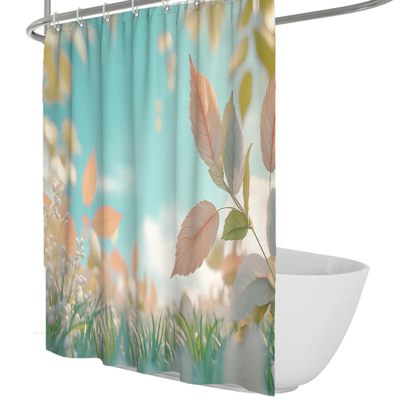 Juego de Cortinas de Ducha de Escena de Prado de ensueño Hojas de Plantas Naturales y Frescas decoración de baño Cortinas de Ducha de Tela Lavables Impermeables 200x200cm