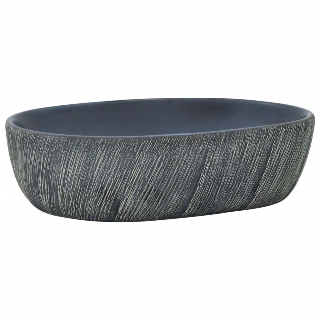 vidaXL Countertop Basin, Above Counter Bathroom Sink, Wash Basin for Lavatory Cloakroom Office, Vessel Sink, Black and Grey Oval Ceramic