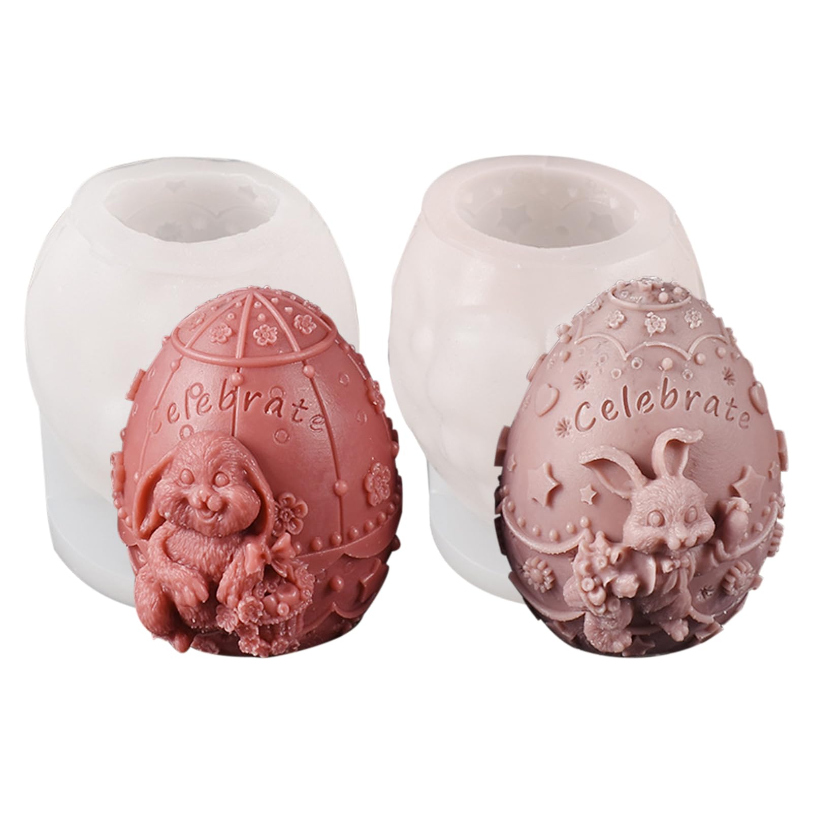 Lot de 2 moules en silicone en forme d'œuf 3D en forme de lapin pour bougies, chocolats, bonbons faits à la main