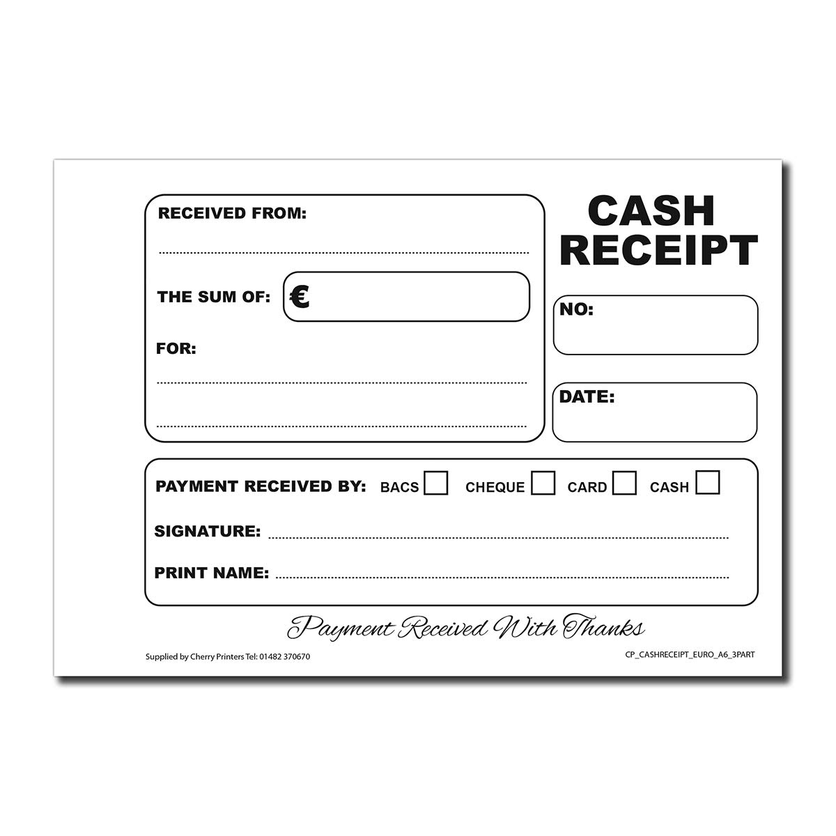 Cherry Printers Carbonless NCR Euro Cash Receipt Triplicate Book A6 50 Sets - Image 3