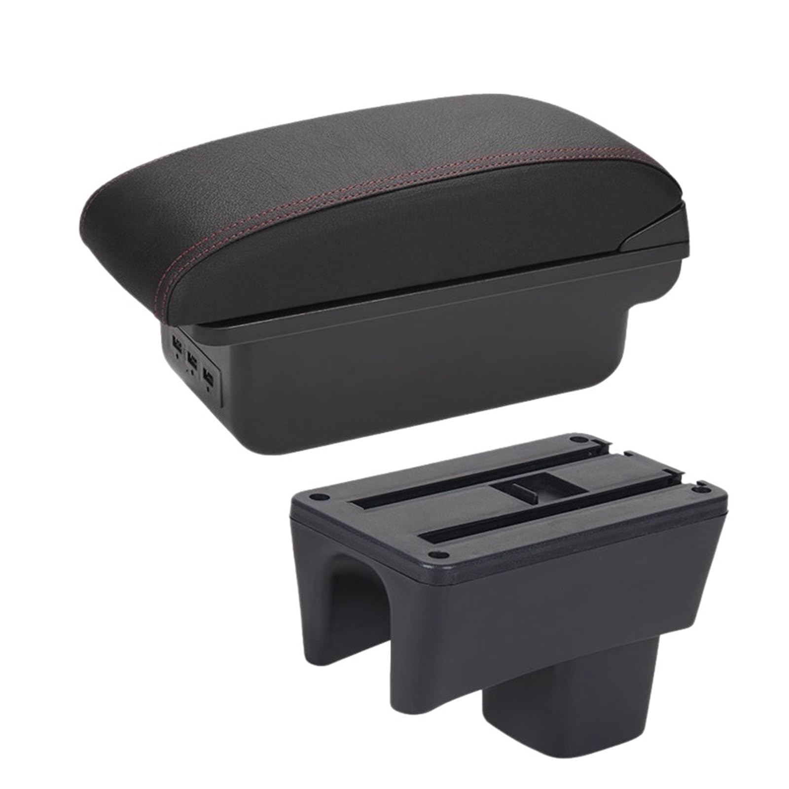 Polvane car armrest cushion For Suzuki For Swift 2005-2023 Armrest Box Car Accessories Interior Details Storage Retrofit Parts(B1 Black red 3USB)