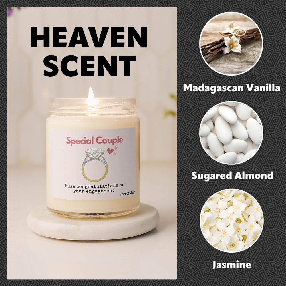 Engagement Gift for Couple - Luxury Soy Wax Candle - Vanilla, Jasmine, Sugared Almond - Makester, White - Image 4
