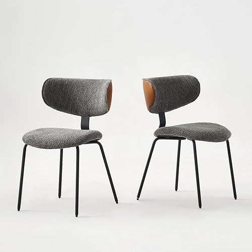 GrandNoor Modern Boucle - Juego de 2 sillas de comedor de piel sintética, respaldo curvado, sillas de comedor tapizadas con patas de metal, color