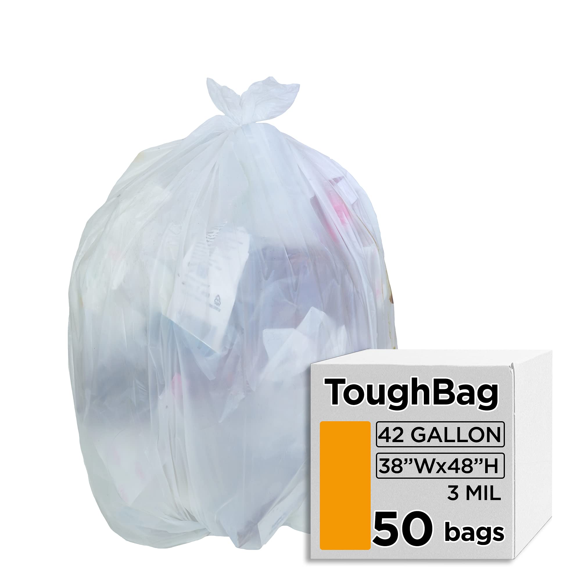 Buy ToughBag 42 Gallon T Bags, 3 Mil Contractor Bags, Heavy Duty Large