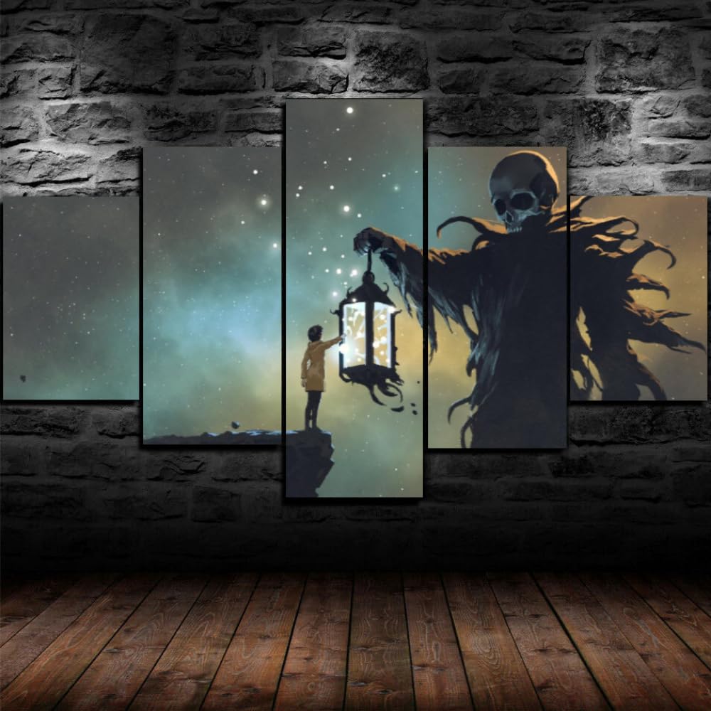 Kunstdrucke 5 Teilig Bilder Leinwand,leinwandbilder 5 teilig wohnzimmer dekoration,5 Teilig Wanddekoration Spiel Science-Fiction,Bild Bilder auf Leinwand 5 teilig Poster,Sammle kleine Sterne,100x55cm