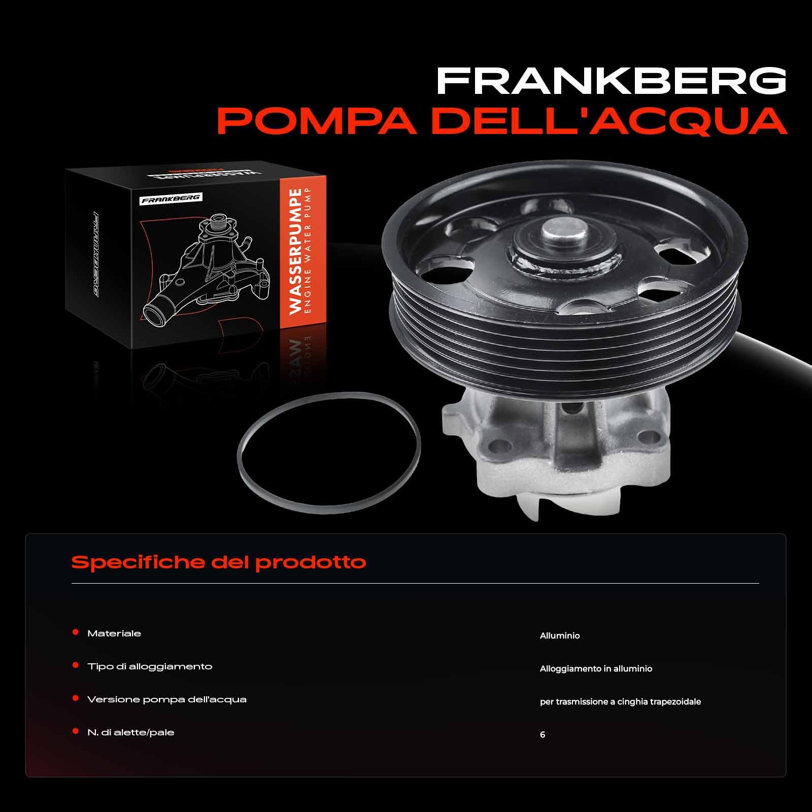 Frankberg Pompa acqua Liquido refrigerante Diesel Compatibile con Corsa C Furgone/Compatto X01 1.3L Corsa C X01 1.3L Corsa D S07 1.3L Meriva X03 1.3L Tigra Twintop X04 1.3L Replace# 46819138