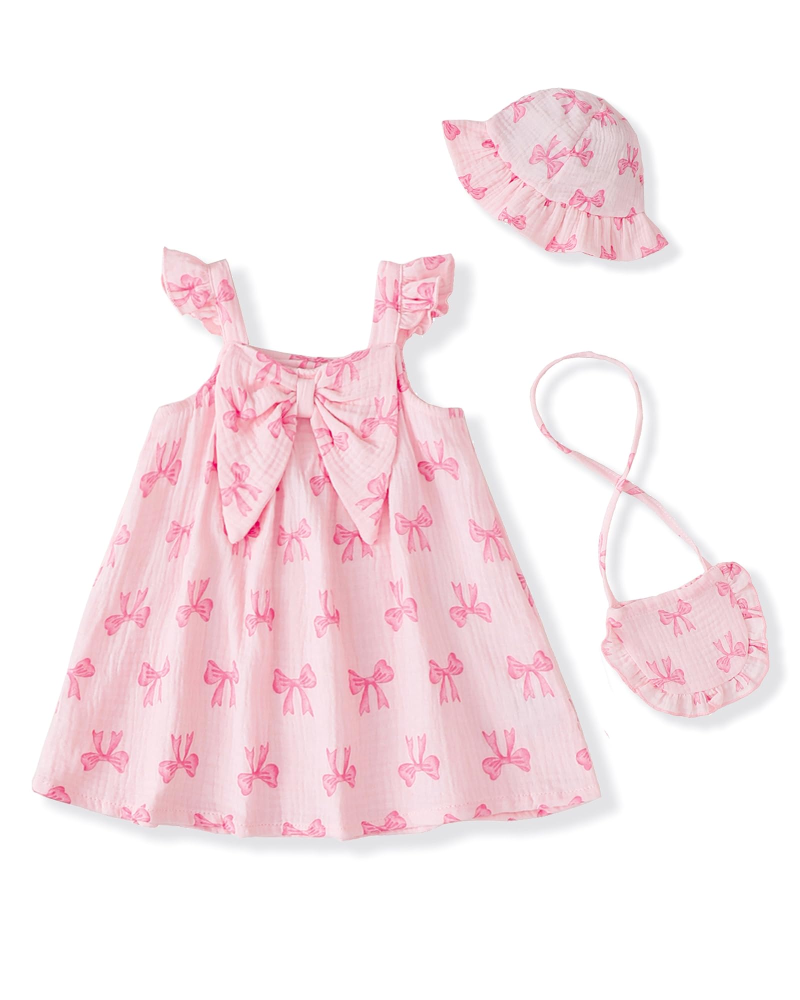 Infant Baby Girl Dresses Summer Outfits Casual Cotton Linen Sundress with Hat Toddler Clothes for Girls 3Months-3T