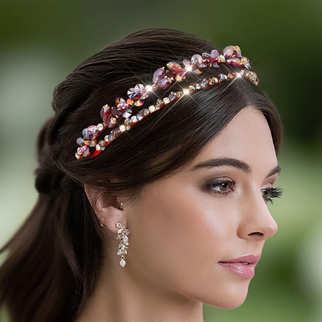IYOU Shiny Rhinestone Headband Purple Rhinestone Hair Bands Vintage Wedding Guest Hair Accessories for Women - Image 4