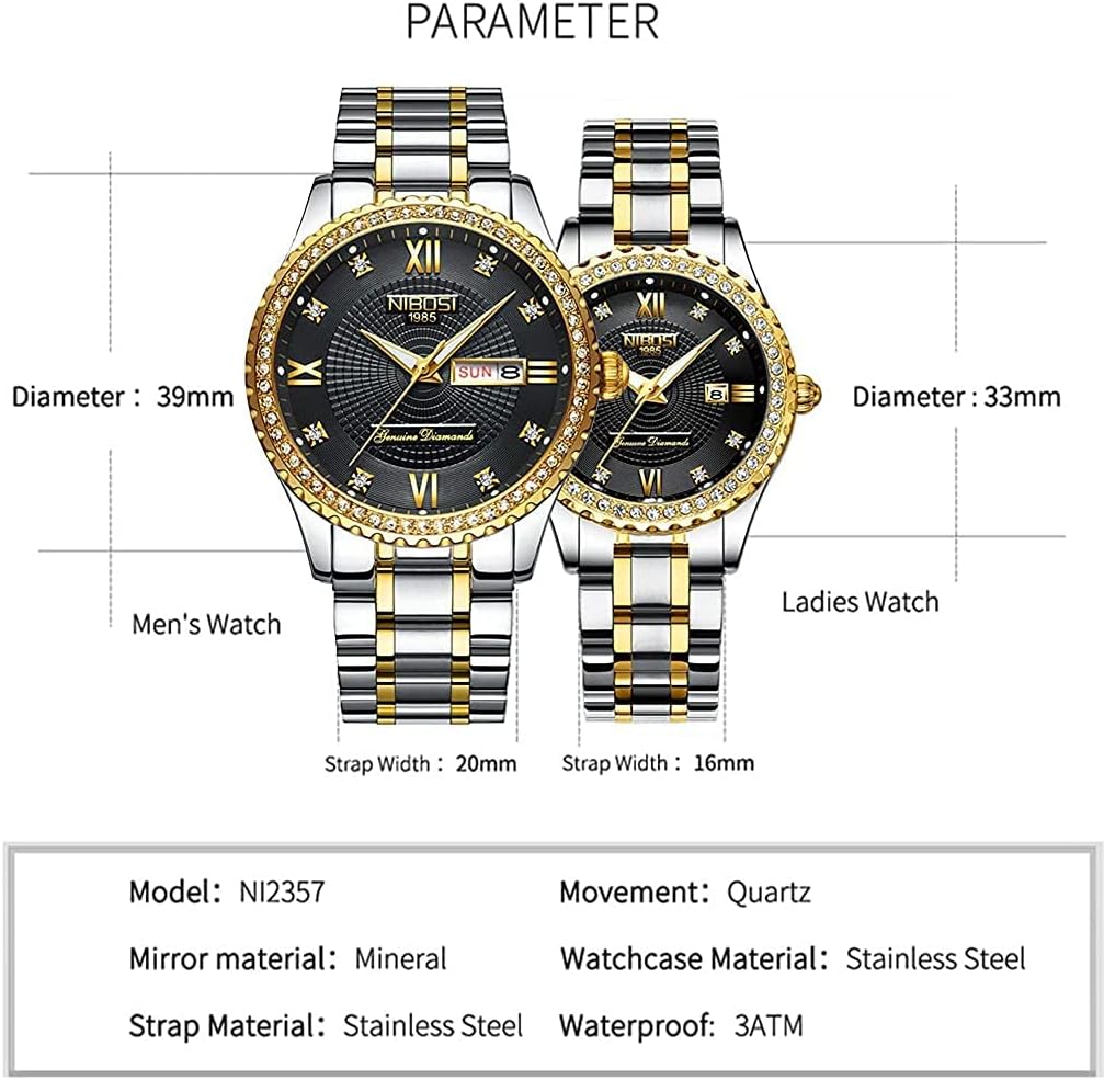 NIBOSI Women's Two-Tone Diamond Watch - Luxury Dress Stainless Steel Waterproof Analog Quartz Wristwatch With Date and Luminous Display - Image 6
