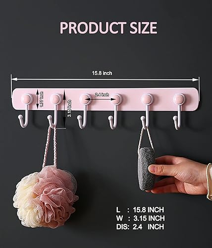 Miniatura 6 de Perchero de pared para niños, ganchos adhesivos de pared con 6 ganchos giratorios para colgar ropa, toallas de cocina, perchas decorativas rosas