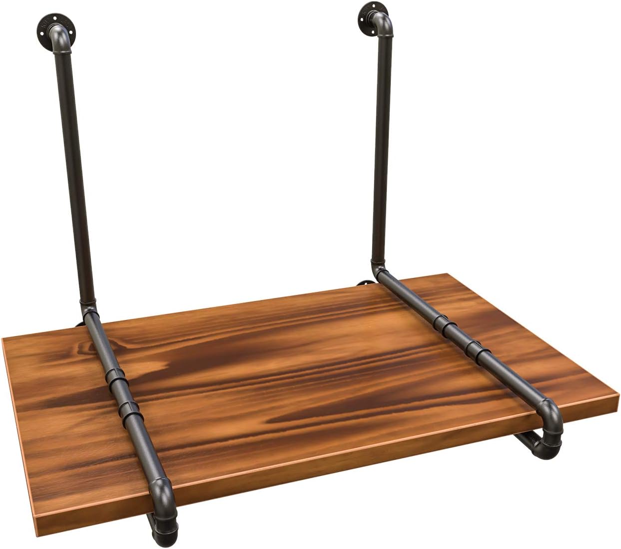 Industrial Rustic Pipe Wall Mounted Table Desk, Kitchen Dining Table,Solid Wood Children Table,Floating Home Office Workstation Computer Desk with Storage Shelves,Trestle Desk - MZGH ISLAN (31.5L in)