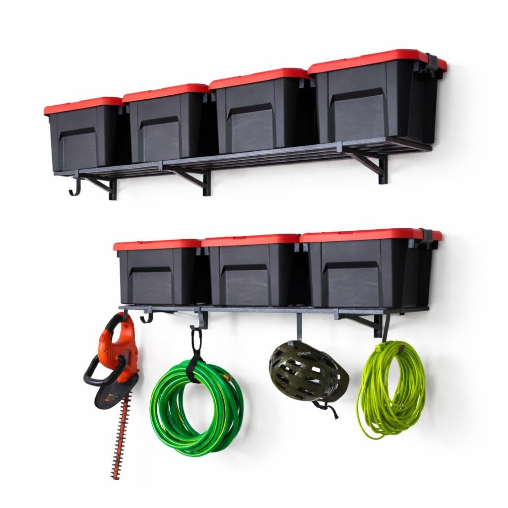 StoreYourBoard Garage Shelving Wall Mounted | 1x4 Heavy Duty Garage Wall Shelves 2-Pack, 12” Deep x 46.5” Long | Steel Wall Shelf Garage Storage Rack